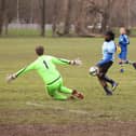 Chinemerem Nwokenkwo scores one of his three goals. Picture by Kevin Shipp