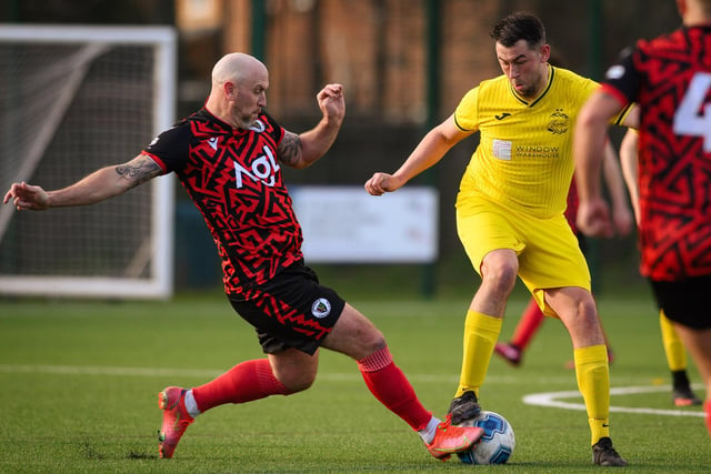 Action from Harvest's 4-1 win at home to Locks Heath (red and black kit) in the Hampshire Premier League. Picture: Keith Woodland (180321-1381)