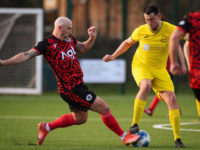 Action from Harvest's 4-1 win at home to Locks Heath (red and black kit) in the Hampshire Premier League. Picture: Keith Woodland (180321-1381)
