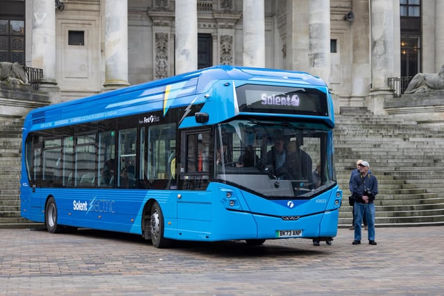 The new electric buses being shown in Guildhall Square.