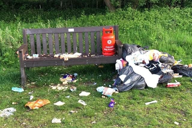 Rubbish left at an illegal camp set up by travellers in Hampshire