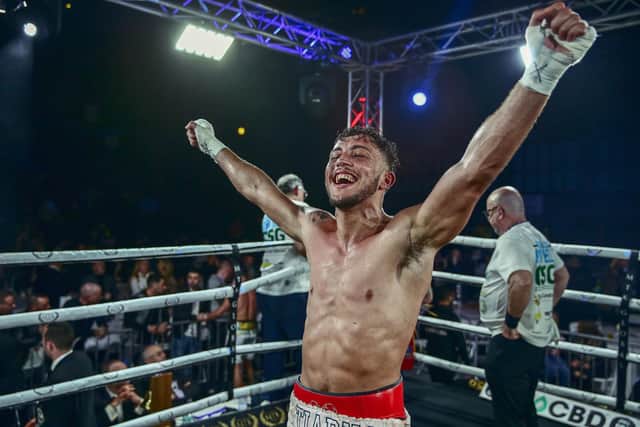 Mikey Mckinson celebrates a victory. Picture: Scott Rawsthorne/ MTK Global
