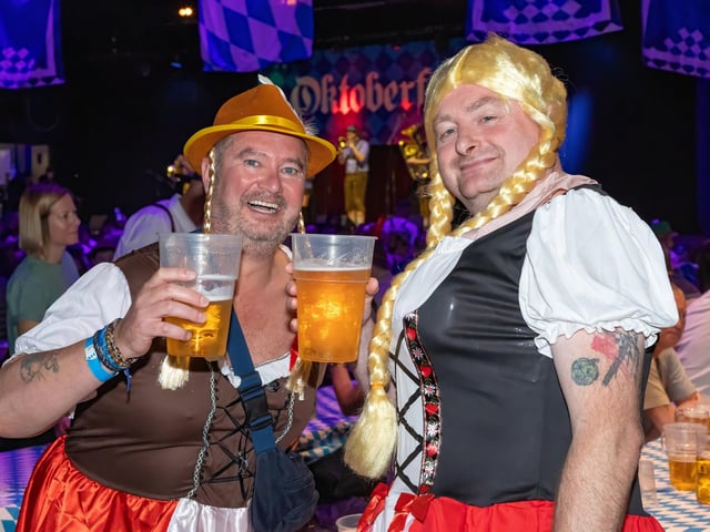 Portsmouth Guildhall played host to this years Oktoberfest event, with hundreds of guests over two sessions and German themed live music.
Pictured - Dean Hanvey & Richard Harris from Portsmouth
Photos by Alex Shute