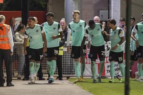 Dane Scarlett celebrates his finish against Crawley.