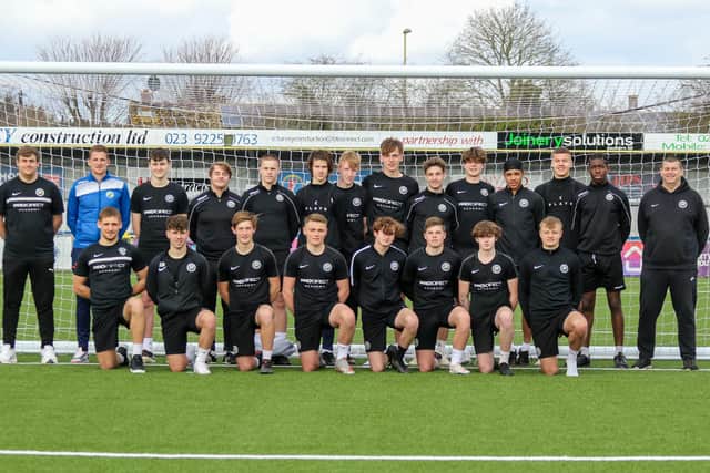 Playing members and coaching staff of Havant & Waterlooville's Pro:Direct Academy. Picture: Kieron Louloudis