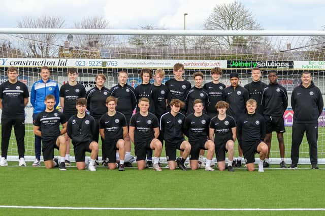 Playing members and coaching staff of Havant & Waterlooville's Pro:Direct Academy. Picture: Kieron Louloudis
