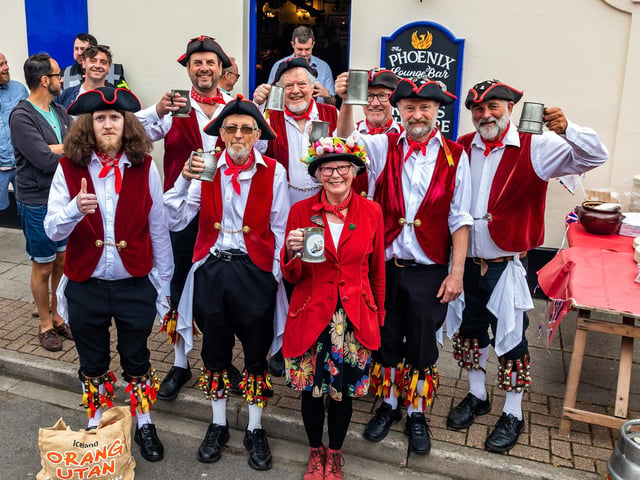 The Victory Morrismen who performed at the Jubilee street party in Duncan Road. Picture: Mike Cooter (050622)