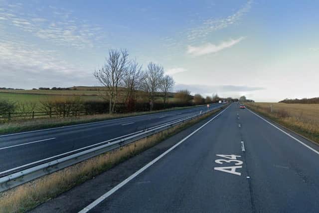 The blockage, which has been cleared on the A34, was caused by a car crash which left one person injured. Picture: Google Street View.