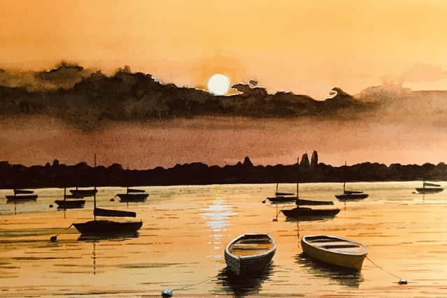 Langstone Harbour at Sunset by Jan Copsey, one of the exhibiting artists.