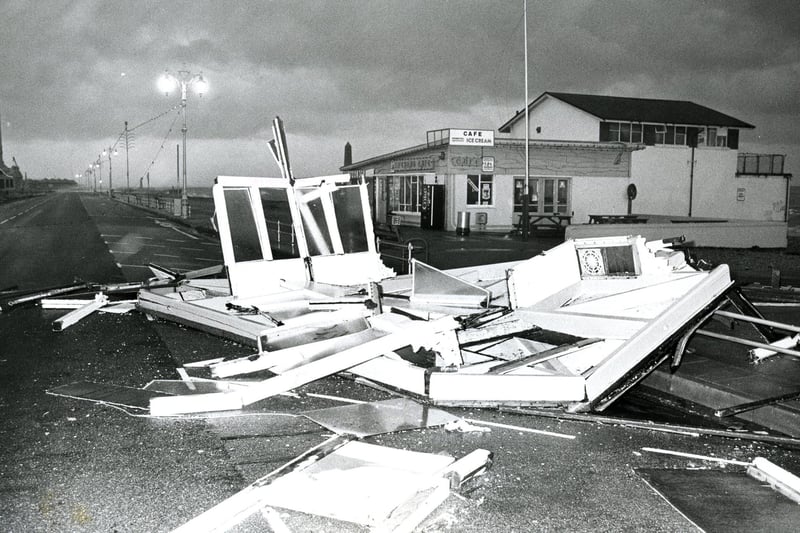 A building lies across the road in Southsea after being swept up by the storm in October 1987. The News PP4122