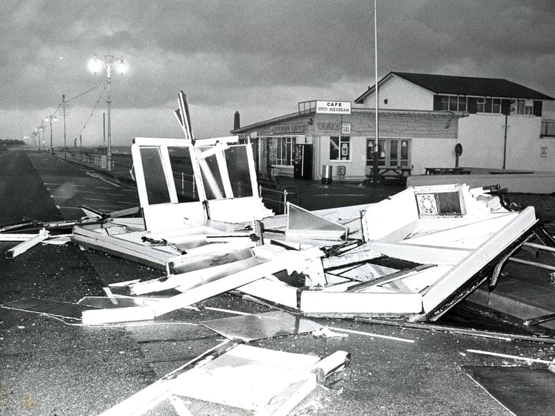 A building lies across the road in Southsea after being swept up by the storm in October 1987. The News PP4122