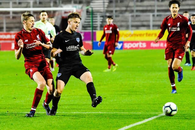 Ethan Robb pictured playing for Pompey in the FA Youth Cup against Liverpool in 2018/19. Picture: Colin Farmery
