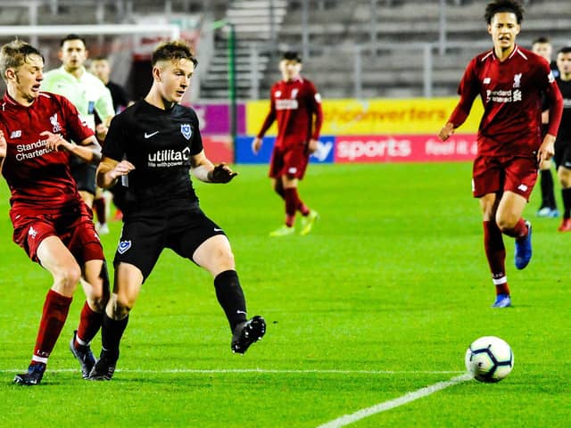 Ethan Robb pictured playing for Pompey in the FA Youth Cup against Liverpool in 2018/19. Picture: Colin Farmery