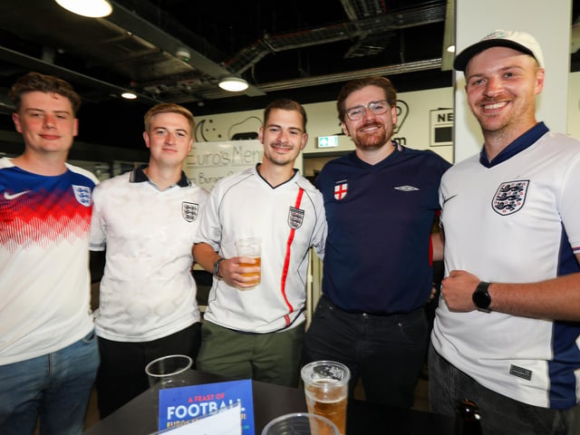 Fans watch Netherlands v England, UEFA Euros 2024 semi-final played in Dortmund, at Village Hotel, Lakeshore Drive, CoshamPicture: Chris  Moorhouse (100724-025)