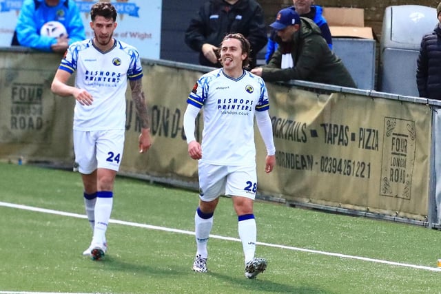 Sam Matthews has just scored Hawks' third goal. Picture by Dave Haines