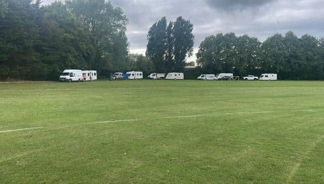 Travellers pitching camp on Drayton Park on Friday (July 28). They were moved on by police. Picture: Simon Bosher.