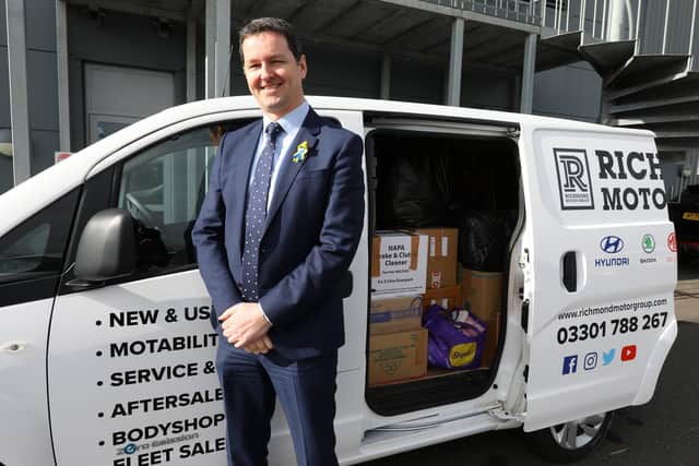 Richmond Motorgroup, in Farlington, held a sponsored static bike ride with all donations going to Ukraine via the Disasters Emergency Committee appeal. Head of marketing and communications Craig Williamson with a van full of donated items, ultimately destined for UkrainePicture: Chris Moorhouse (jpns 090322-05)