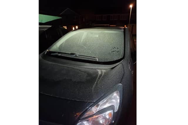 Dust on Angela Em's car in Denvilles, Havant, where the former Pfizer building is being knocked down on New Road