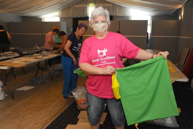 Team Scrubbers at Gosport Masonic Hall in Clarence Road, Gosport, on Friday, May 29, who have been making scrubs, bags and face masks with a team across Hampshire for the last eight weeks.
Pictured is: Mandy Orchard who has made 200 bags and 100 face masks.
Picture: Sarah Standing (290520-9141)