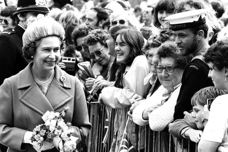 Smiles all round as the Queen meets the public during her walkabout in Old Portsmouth on July 12, 1980. The News PP4049