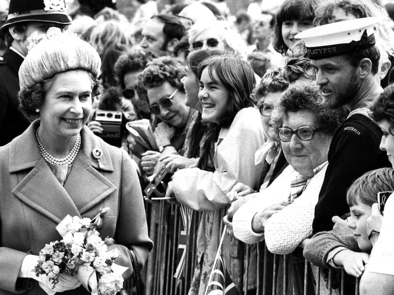 Smiles all round as the Queen meets the public during her walkabout in Old Portsmouth on July 12, 1980. The News PP4049