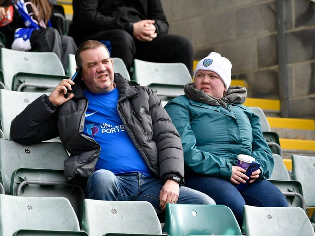 Portsmouth fans ahead of the EFL Sky Bet League 1 match between Plymouth Argyle and Portsmouth at Home Park, Plymouth, England on 11 February 2023.