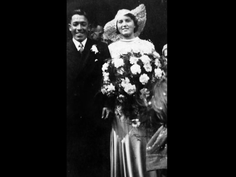 The wedding of Jimmy James and Winnie. He was the landlord of the Thatched House, Milton. Picture: Alan Cunningham collection