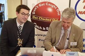 The Lord Mayor of Portsmouth, Cllr Tom Coles, left, and Peter Weir from the Hampshire branch of PcaSo