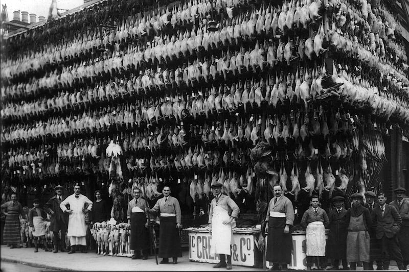 McCrearys butchers, Marmion Road looking well stocked in the 1920's.