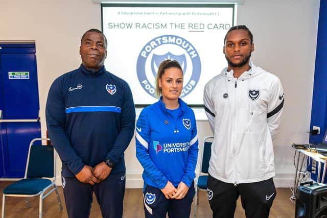 Q&A panel members Duke Harrison Hunter (58), Cherelle Khassal (30) and Mahlon Romeo (26). Picture: Mike Cooter (011121)