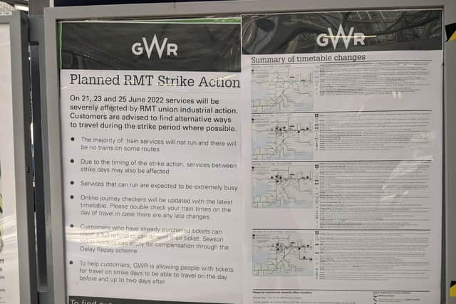 An information board inside the train station. 