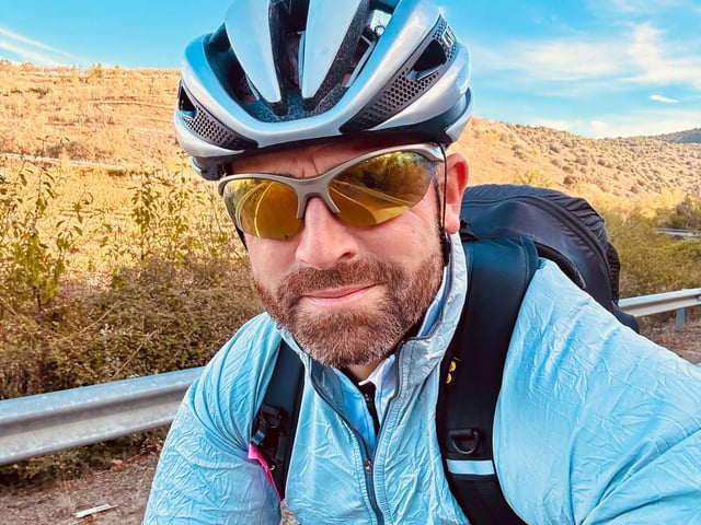 Matt Mallett tackling one of the huge climbs and taking in the stunning Spanish scenery during his 895 km charity ride from the Bay of Biscay to the Mediterranean.