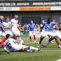 Bournemouth's Christian Saydee puts himself about in the first half of Pompey's pre-season victory at the Hawks. Picture: Jason Brown/ProSportsImages