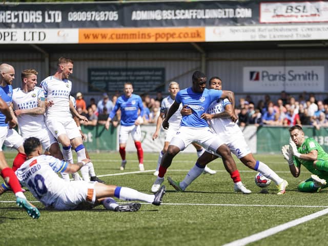 Bournemouth's Christian Saydee puts himself about in the first half of Pompey's pre-season victory at the Hawks. Picture: Jason Brown/ProSportsImages