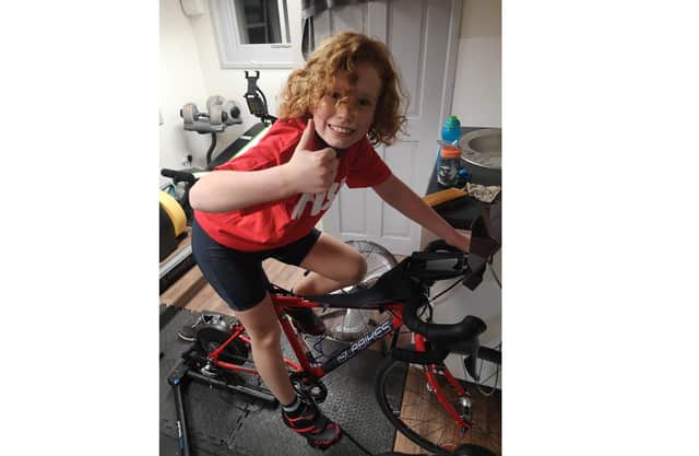 Evan Mitchell, 10 from Bedhampton, is completing a five-hour charity cycle for Crisis homelessness charity