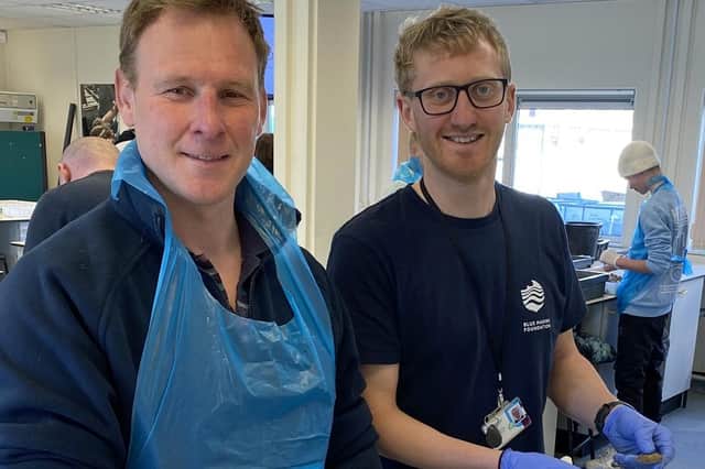 Wightlink Commercial Director Phil Delaney with Dr Luke Helmer in the laboratory