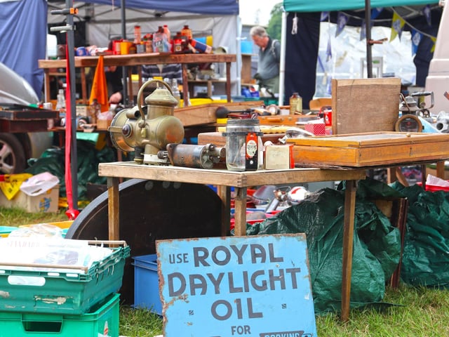 Signs, parts and automobilia at the Spring Autojumble