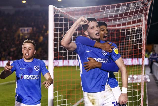 Pompey loanee George Hirst dedicated his goal celebration last night to an England and Leicester City star. (Photo by Daniel Chesterton/phcimages.com)