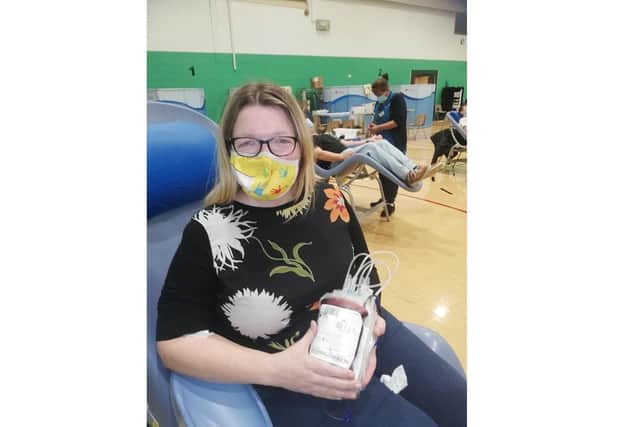 Charlotte Fairall at her blood donation.