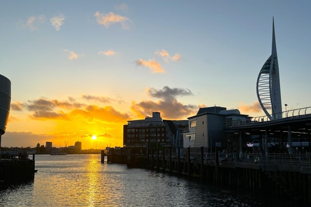 A dramatic sunset behind the Isle of Wight Car Ferry Terminal, Old Portsmouth