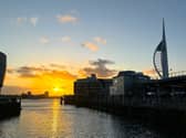 A dramatic sunset behind the Isle of Wight Car Ferry Terminal, Old Portsmouth