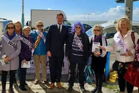 MP Stephen Morgan with the Solent Waspi group at the Labour Party Conference in 2021