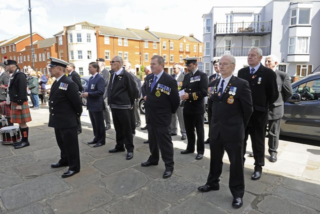 2005. HMS Sheffield remembrance service at the Falklands Memorial in Old Portsmouth.
Picture: Ian Hargreaves  (050519-11)