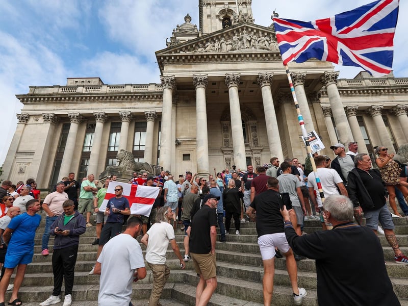 Protestors at Guildhall Square, Portsmouth. Picture: Chris  Moorhouse (030824-08)