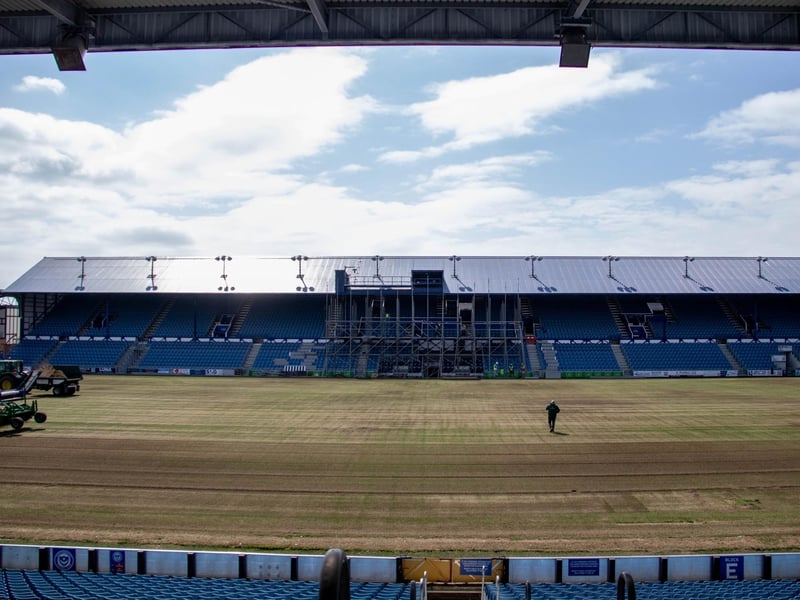 The pitch has been stripped back ahead of the building of a 30-tonne crane on the playing surface.Picture: Habibur Rahman