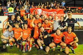AFC Portchester celebrate winning the Hampshire Senior Cup for the first time in the club's history. Picture: Daniel Haswell