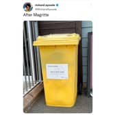 Richard Ayoade's tweet: 'After Magritte' of a Wightlink Ferries' bin that is not a bin