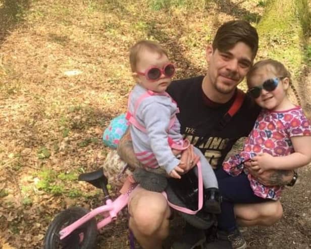 The fiance of Alex Britton - Aaron Law and the couple's daughters Ava, 18 months, and Payton, three. Mum-of-two Alex, 28, died in a horrific crash on August 25 near Andover while on her way to work. 