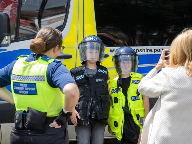 These pint-sized police officers tried on some of the equipment used by the police
