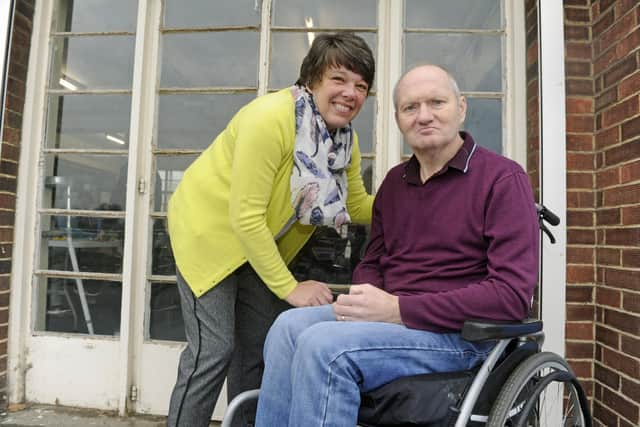 Lorraine Pratt with her husband Kevin who has been left severely disabled after contracting viral encephalitis.
Picture Ian Hargreaves (171235-1)